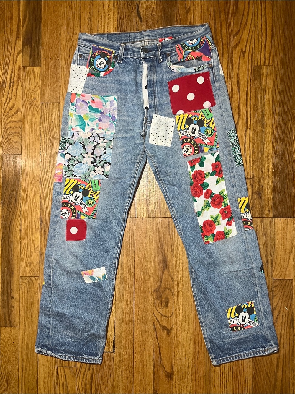 VTG HTF Y2K Levi's Mickey Mouse Patchwork Denim Jeans Vintage 90s Women's M/L